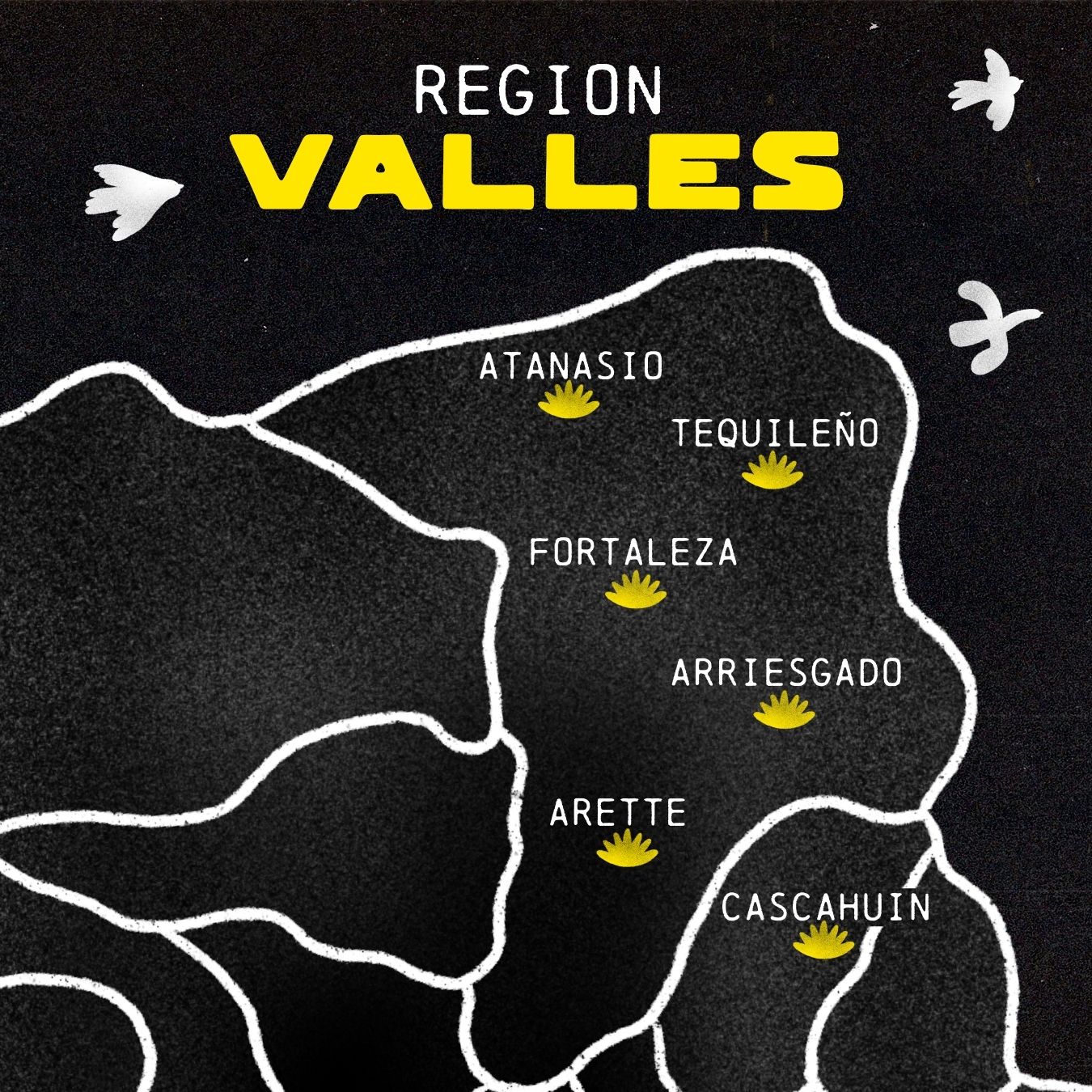Map of Region Valles with labeled locations on a black background